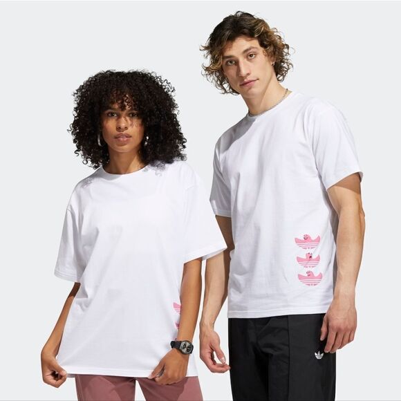 ADIDAS white drawn Shmoofoil pink graphic unisex short sleeve t-shirt S - Picture 1 of 13